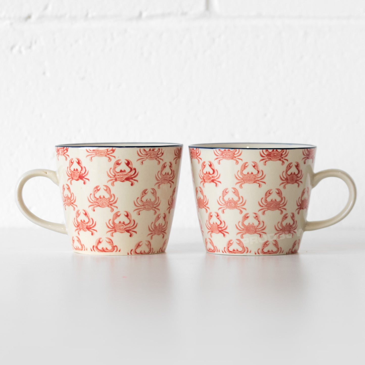 Set of 2 Pink Crab Pattern 10oz Coffee Mugs