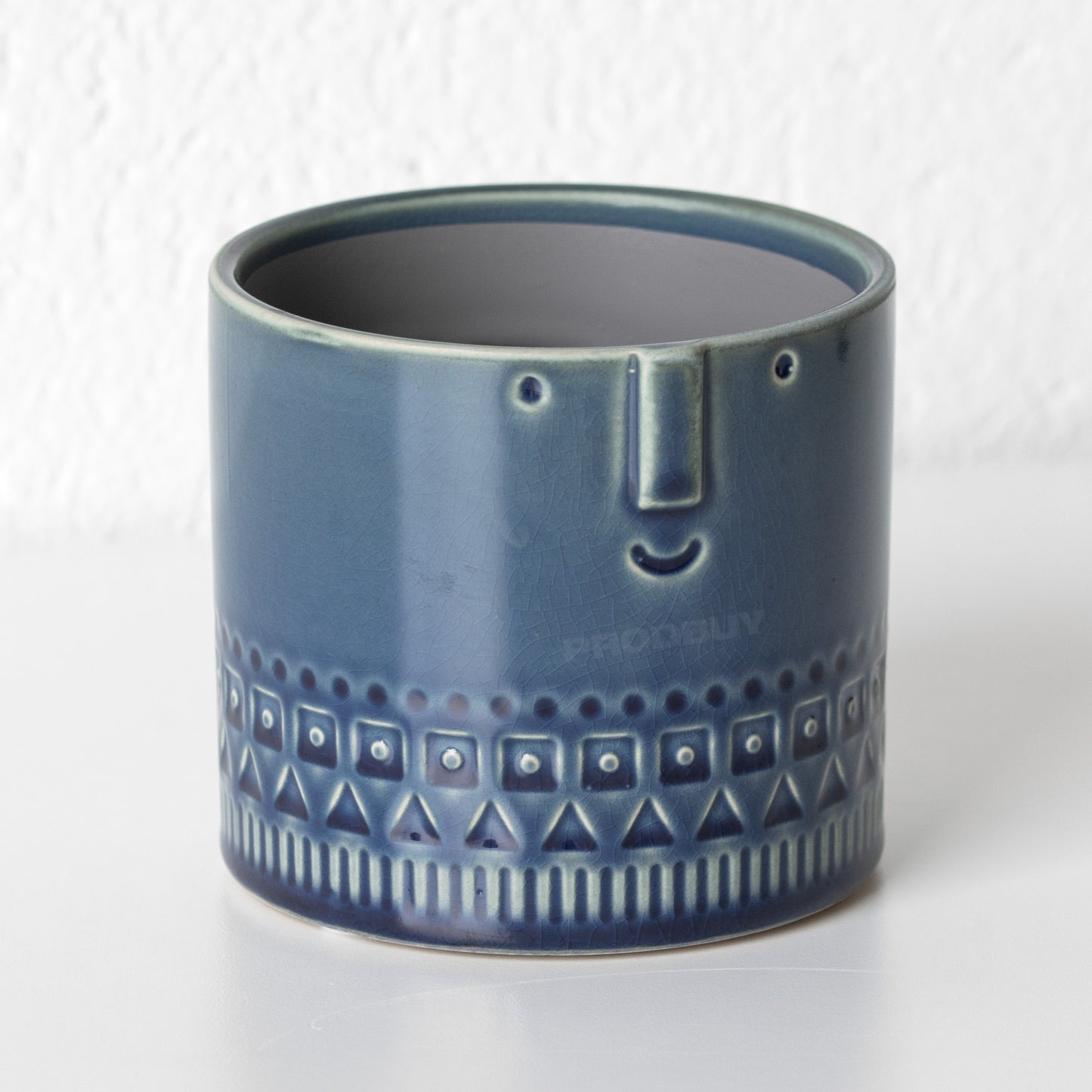 Small 11cm Glazed Ceramic Aztec Face Plant Pot Cover