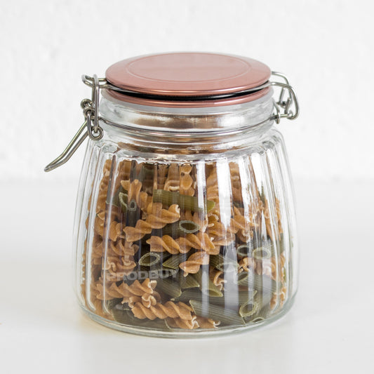 Ribbed Glass Jar With Copper Clip Top Lid