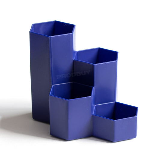Blue Hex Plastic Pen Pot Desktop Tidy Storage Organiser Caddy