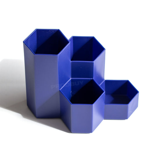 Blue Hex Plastic Pen Pot Desktop Tidy Storage Organiser Caddy