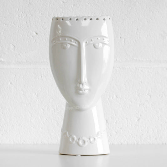 Large White Ceramic Lady Face Vase Decoration