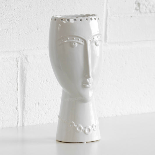 Large White Ceramic Lady Face Vase Decoration