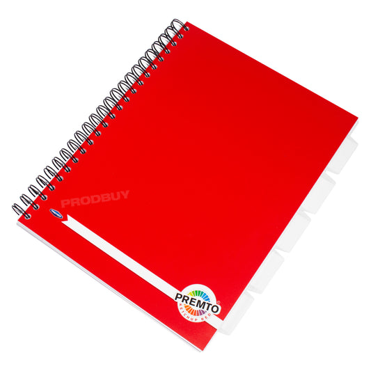 Red A4 Project Book with Tabs & Dividers 125 Sheet Lined Paper Notebook Journal
