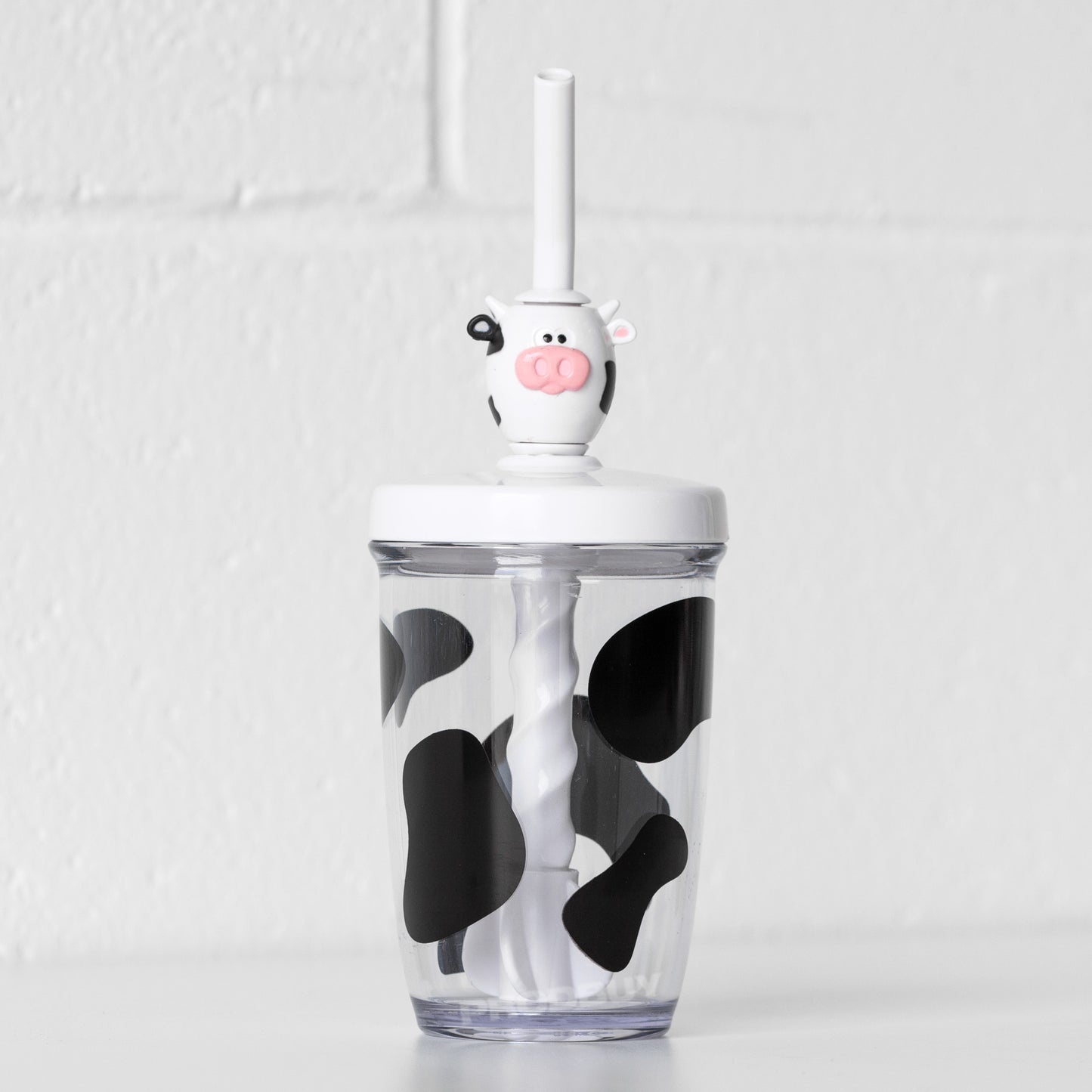 Cow Plastic Milkshake Mixer with Straw