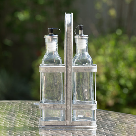 Glass 225ml Oil & Vinegar Bottles with Metal Stand