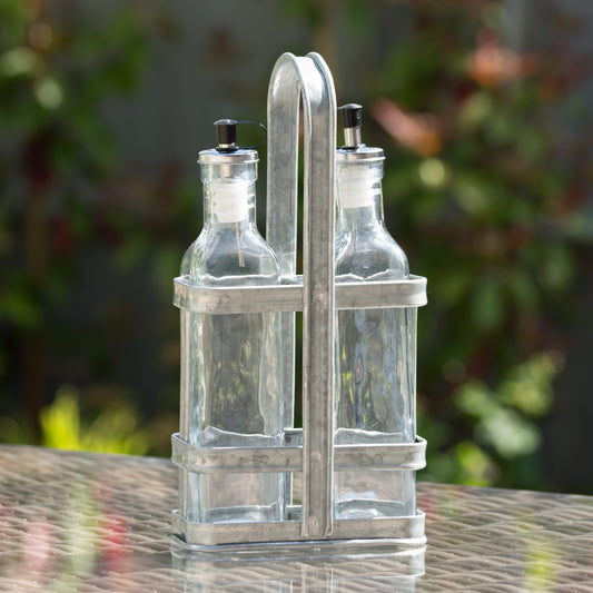 Glass 225ml Oil & Vinegar Bottles with Metal Stand