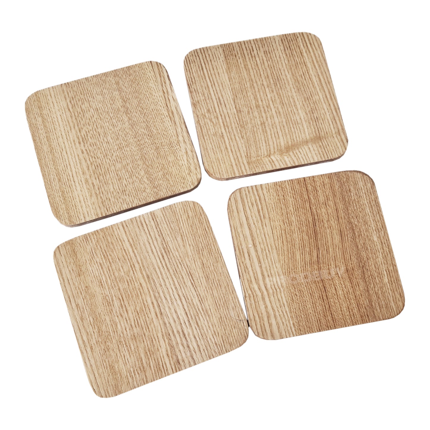 Set of 4 Placemats & 4 Coasters with Brown Wooden Oak Veneer