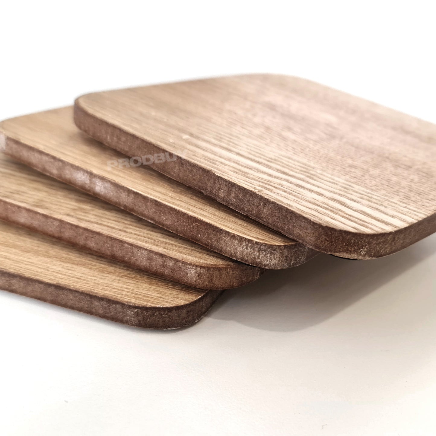 Set of 4 Placemats & 4 Coasters with Brown Wooden Oak Veneer