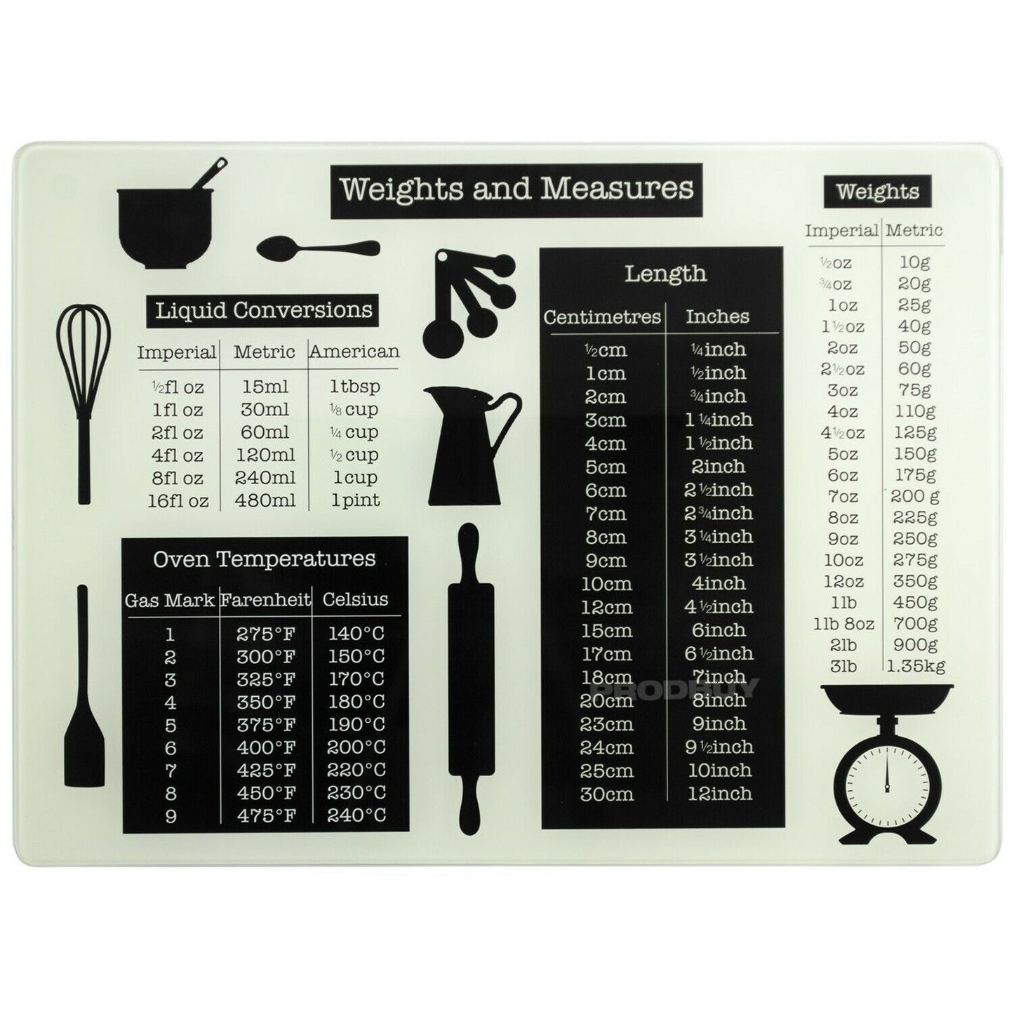 'Weights & Measures' 40cm Glass Worktop Saver
