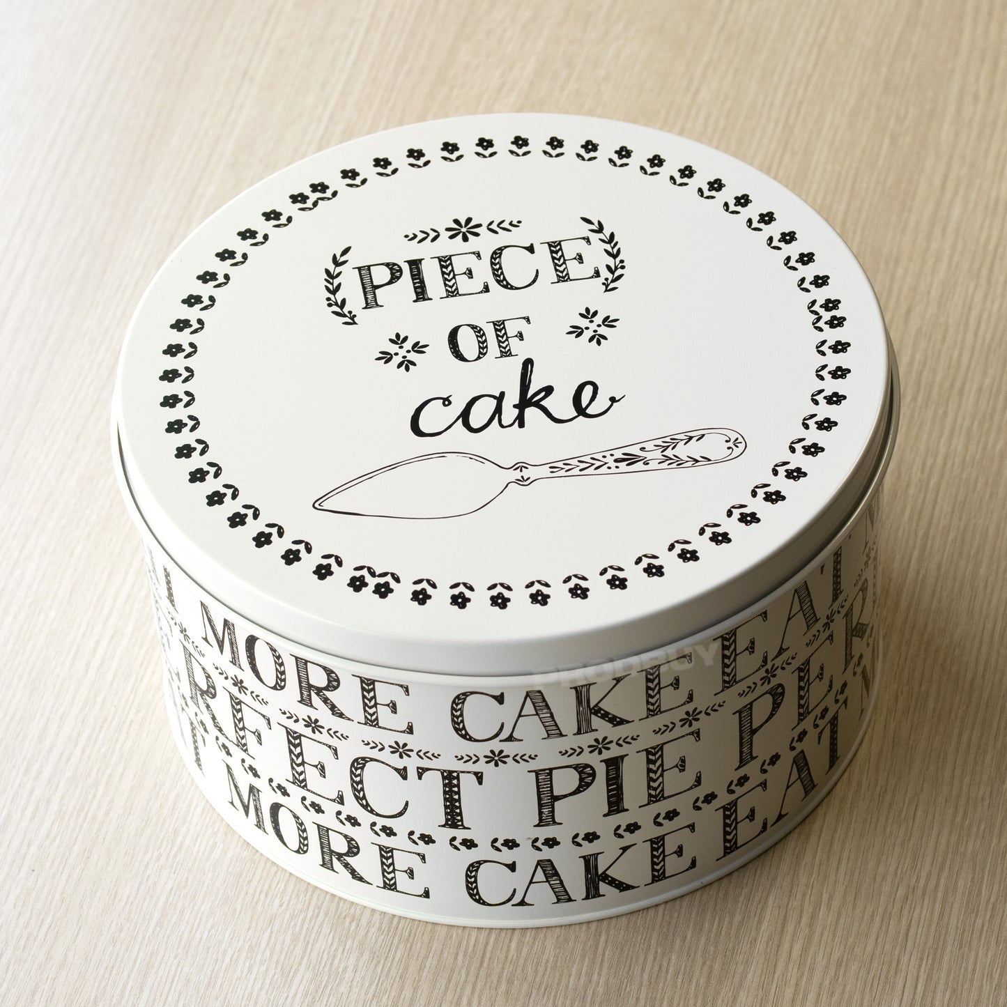 Cream 'Piece of Cake' Enamel Round Cake Storage Tin