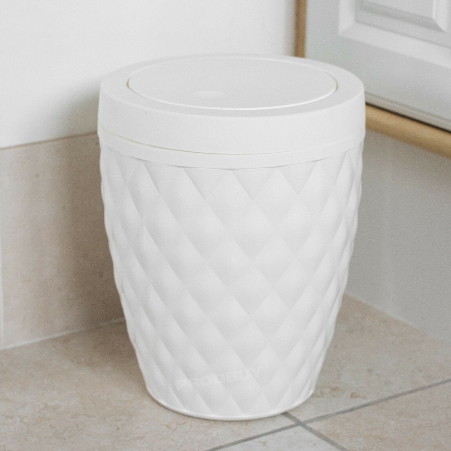 White Plastic 5 Litre Diamond Bathroom Bin Swing Lid