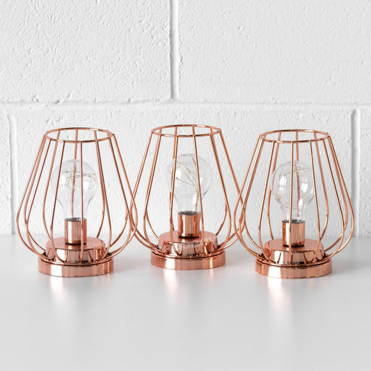 Set of 3 LED Battery Operated Copper Table Lamps
