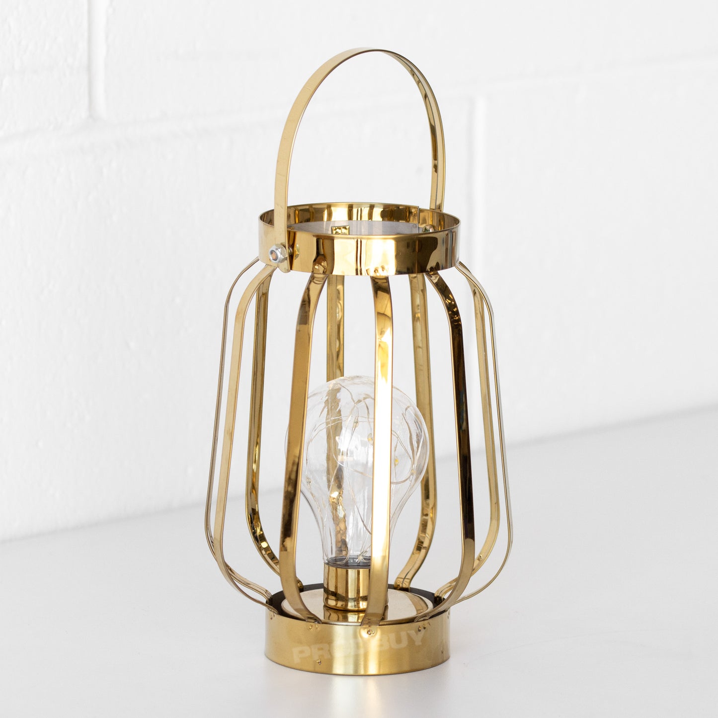 LED Battery Operated Gold Table Lantern Lamp