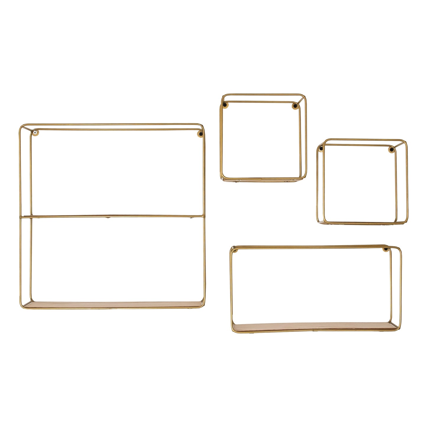 Set of 4 Gold Metal Frame Floating Wall Cubes Shelves