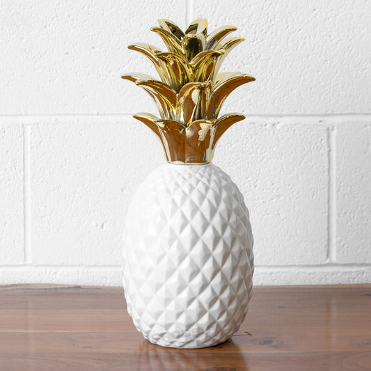 Large White & Gold Ceramic 43.5cm Pineapple Ornament