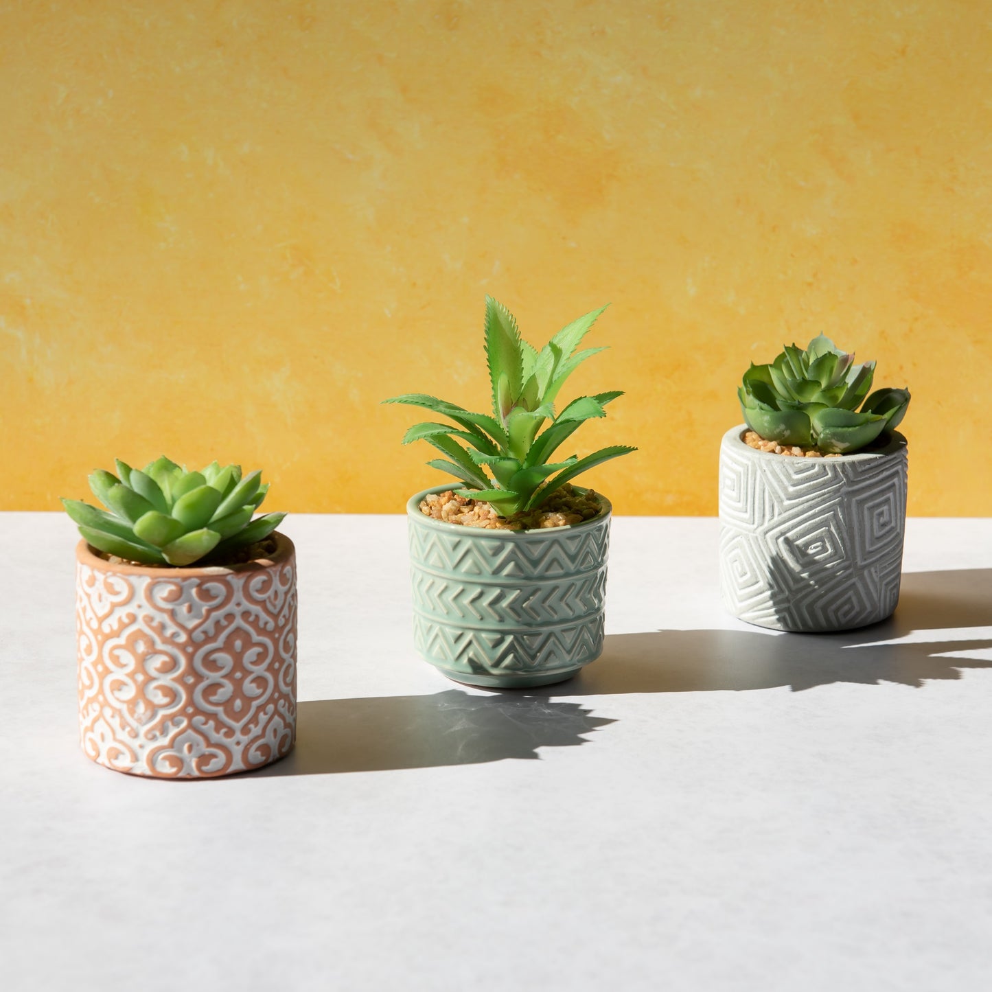 Set of 3 Artificial Succulent Plants in Moroccan Tile Plant Pots