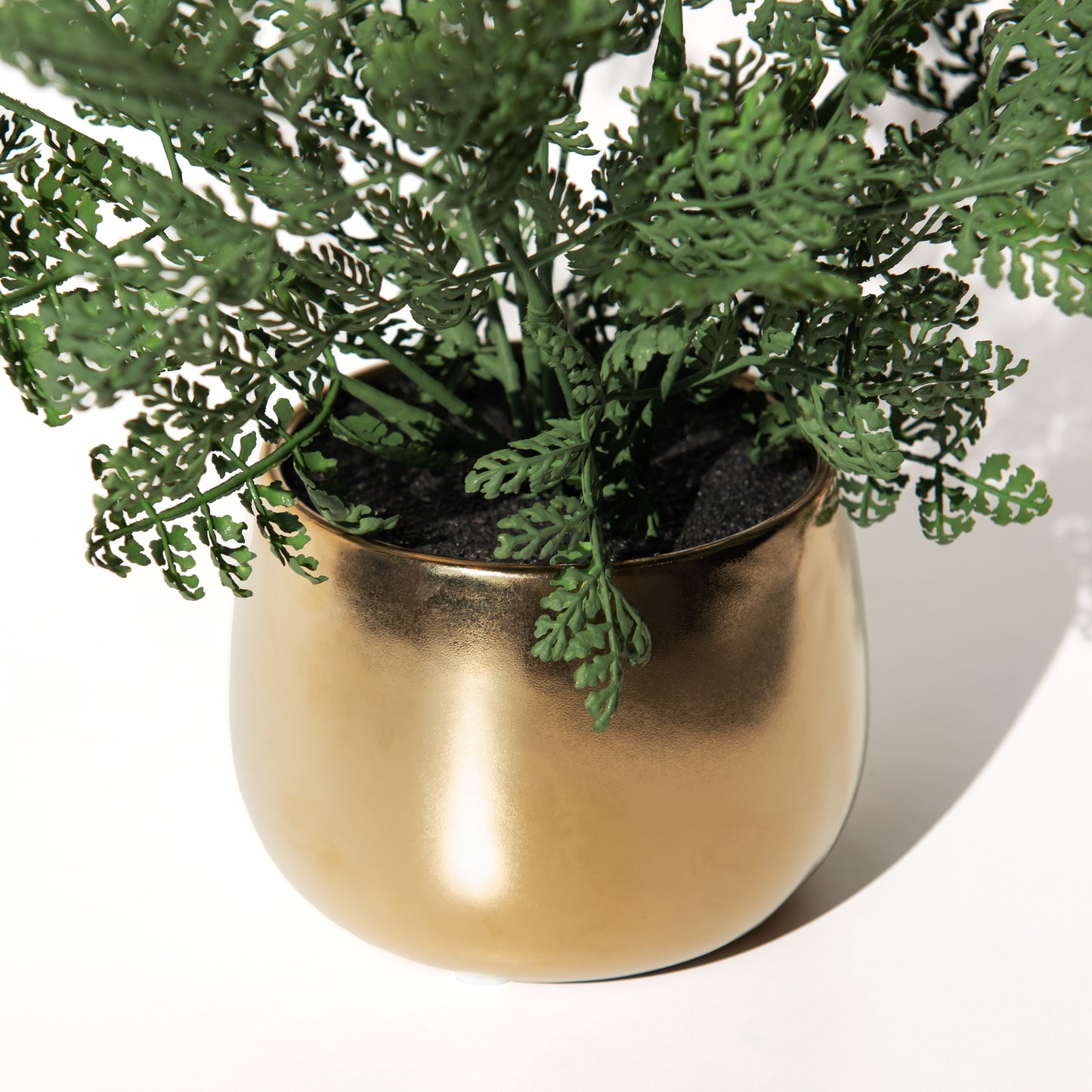 Green Fern 28cm Artificial Indoor Plant In Gold Ceramic Pot