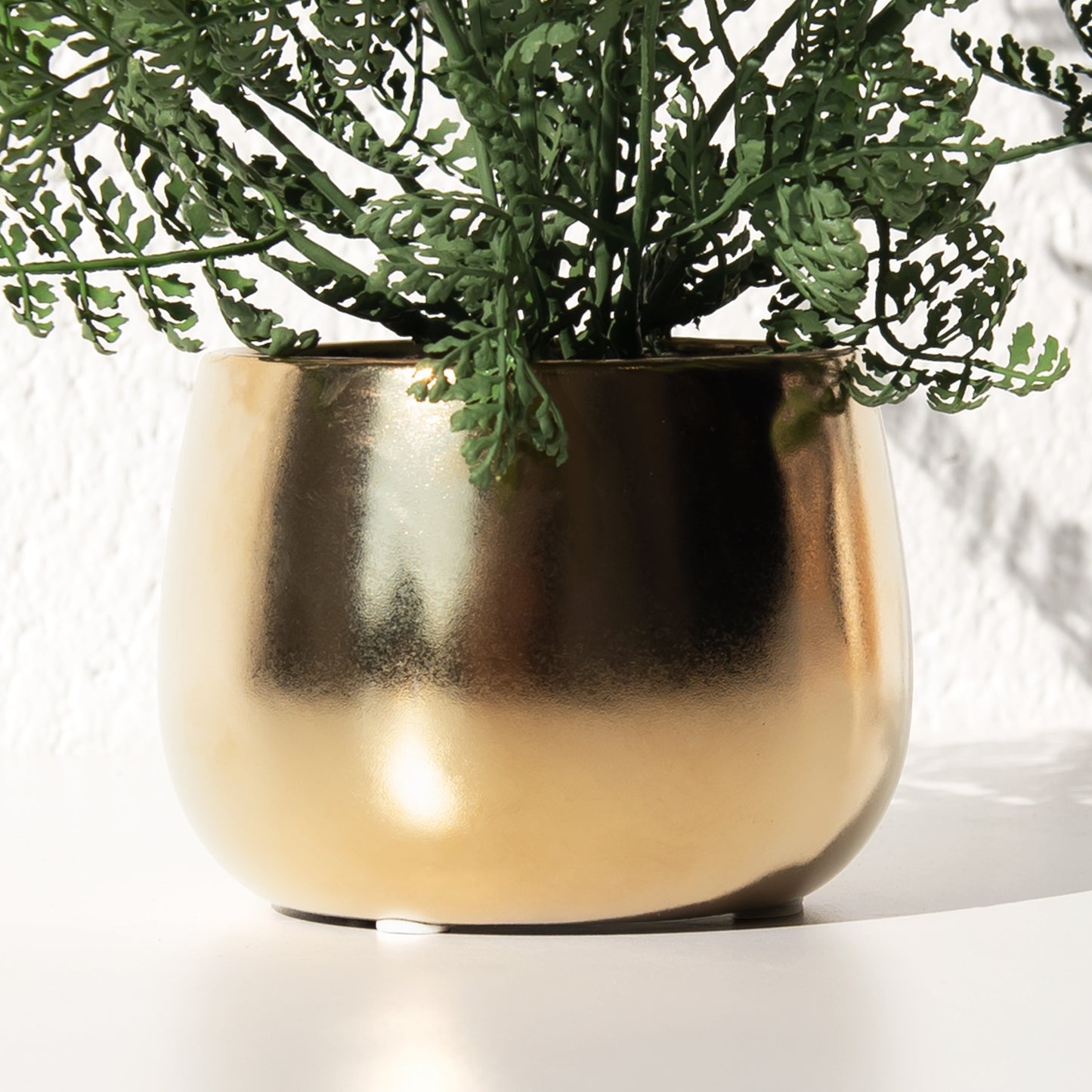 Green Fern 28cm Artificial Indoor Plant In Gold Ceramic Pot
