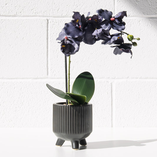 Purple Orchid 37cm Artificial Indoor Plant In Black Ceramic Pot