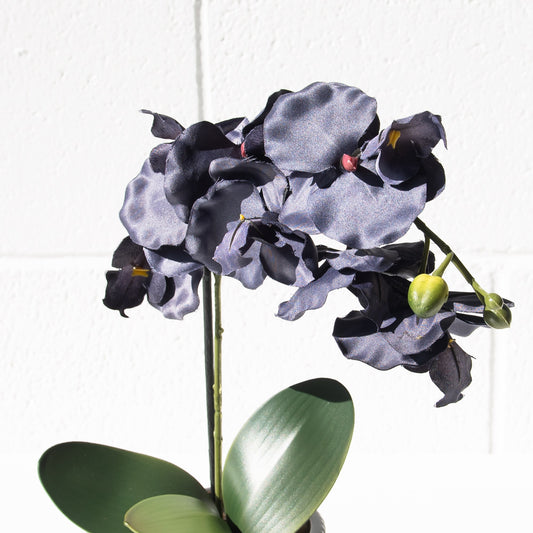 Purple Orchid 37cm Artificial Indoor Plant In Black Ceramic Pot