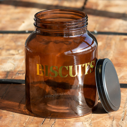 Large Retro Amber Glass Biscuit Storage Jar