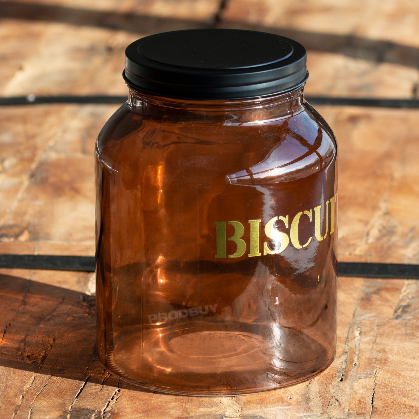 Large Retro Amber Glass Biscuit Storage Jar