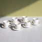 Set of 6 Glazed White Espresso Cups & Saucers