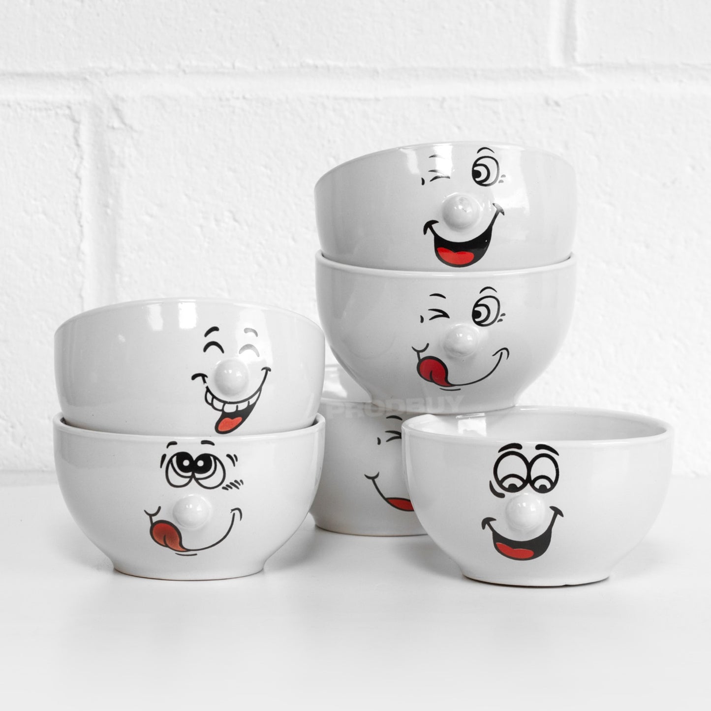 Set of 6 White Emoji Cereal Soup Bowls