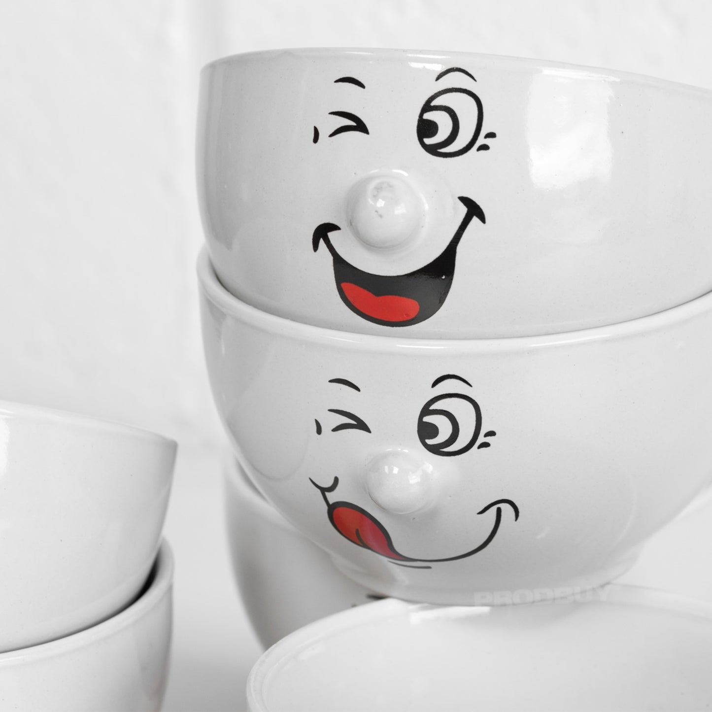 Set of 6 White Emoji Cereal Soup Bowls