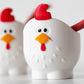 Set of 2 White Hen Egg Cups with Spoons