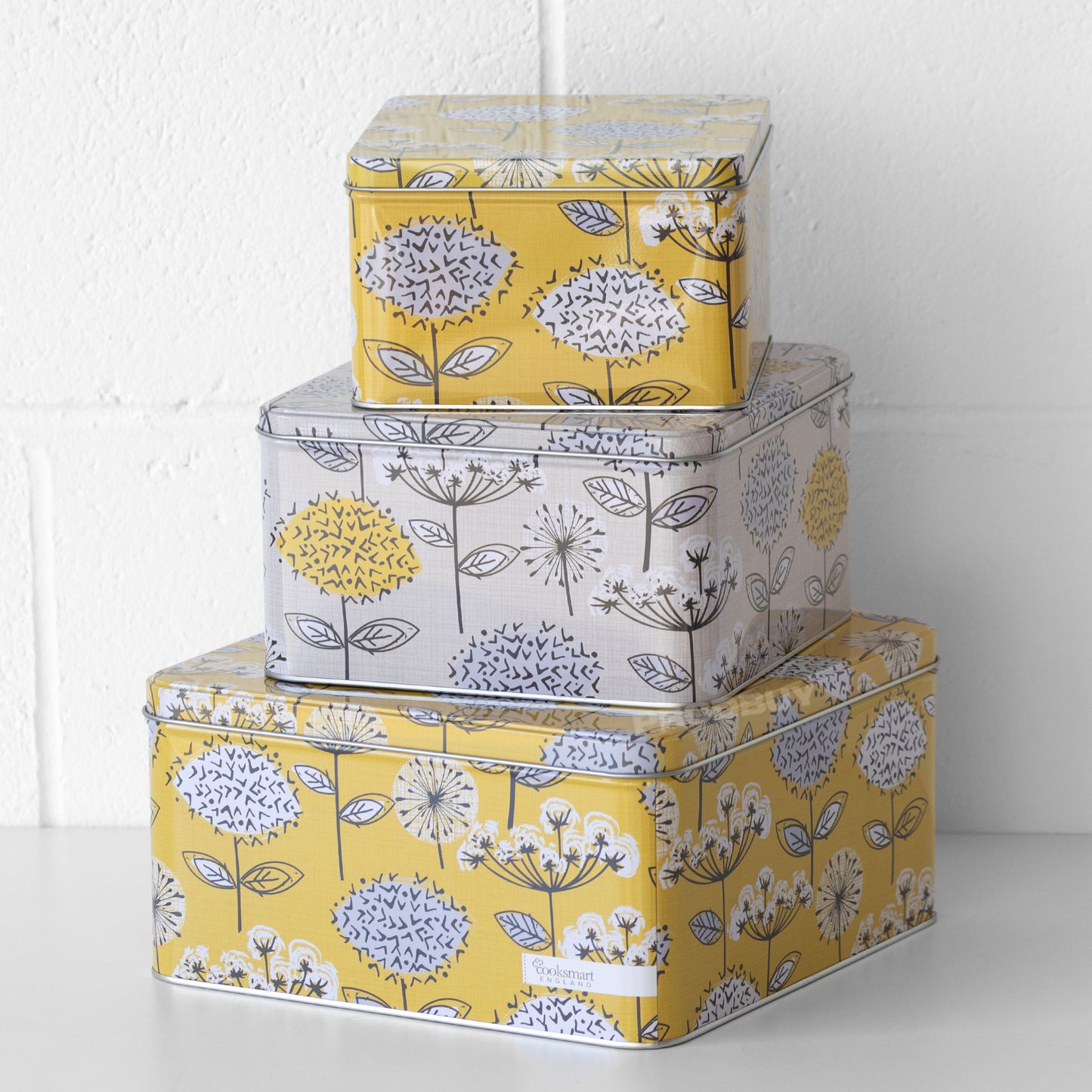 Set of 3 Retro Floral Square Cake Storage Tins