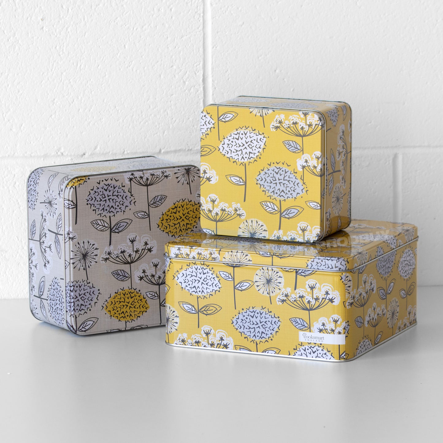 Set of 3 Retro Floral Square Cake Storage Tins