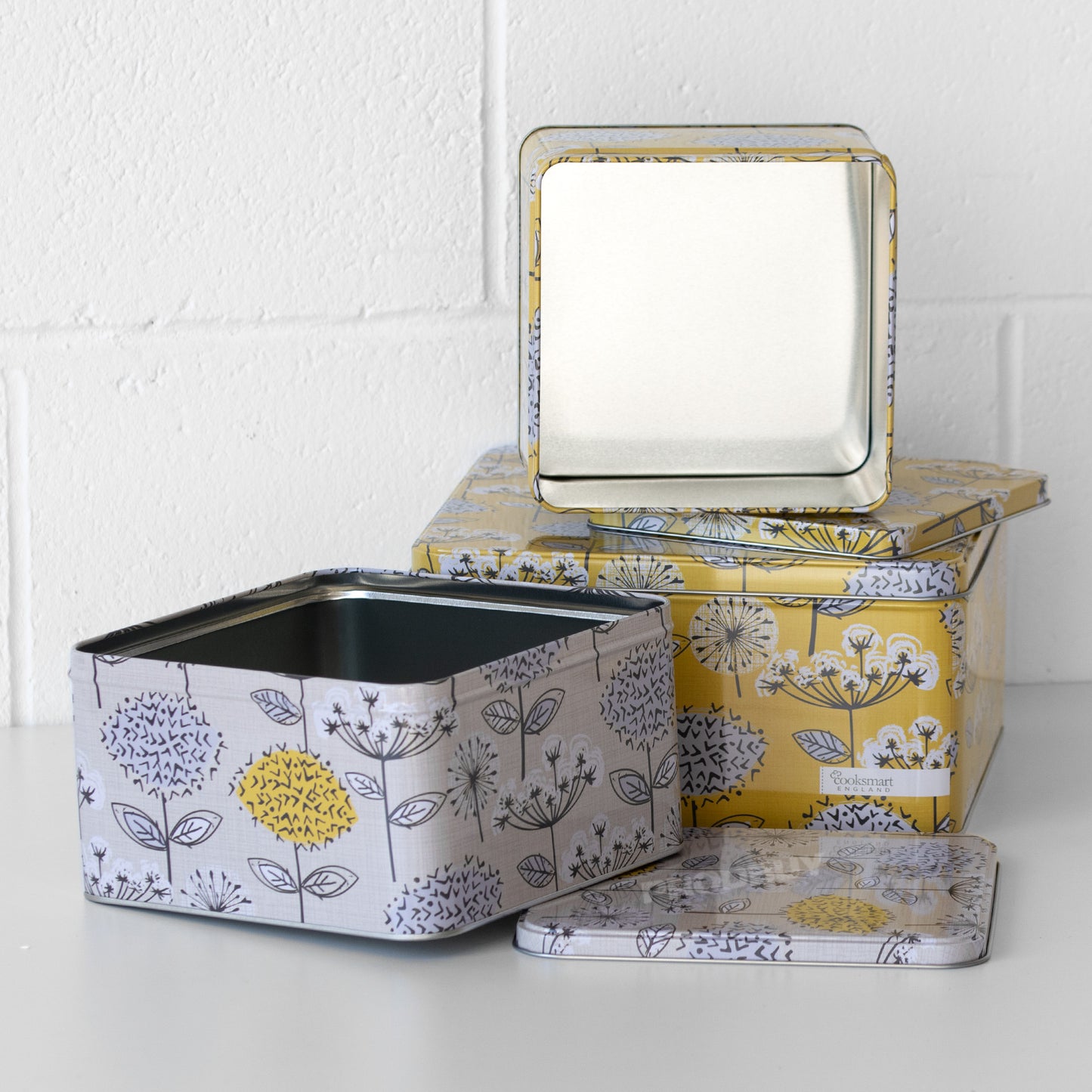 Set of 3 Retro Floral Square Cake Storage Tins