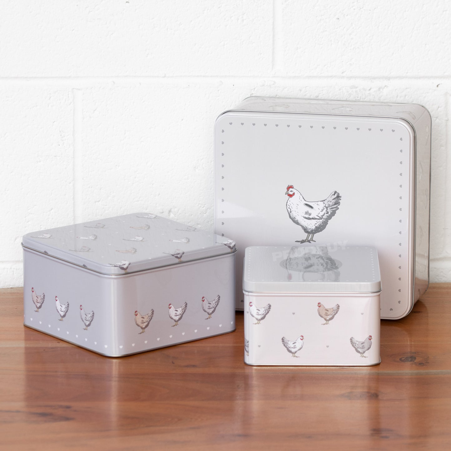 Set of 3 Hens & Hearts Cake Storage Tins