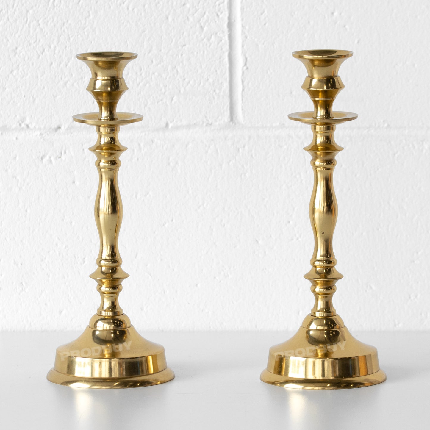 Set of 2 Gold Coloured 26.5cm Candle Sticks