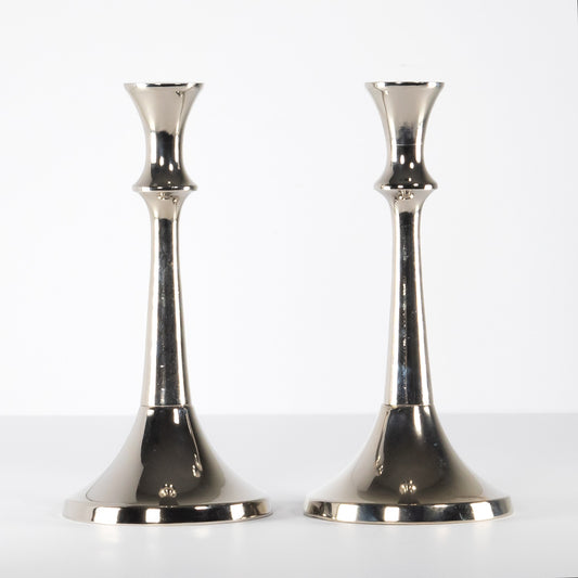 Set of 2 Silver Colour Tapered Candle Holders 20cm