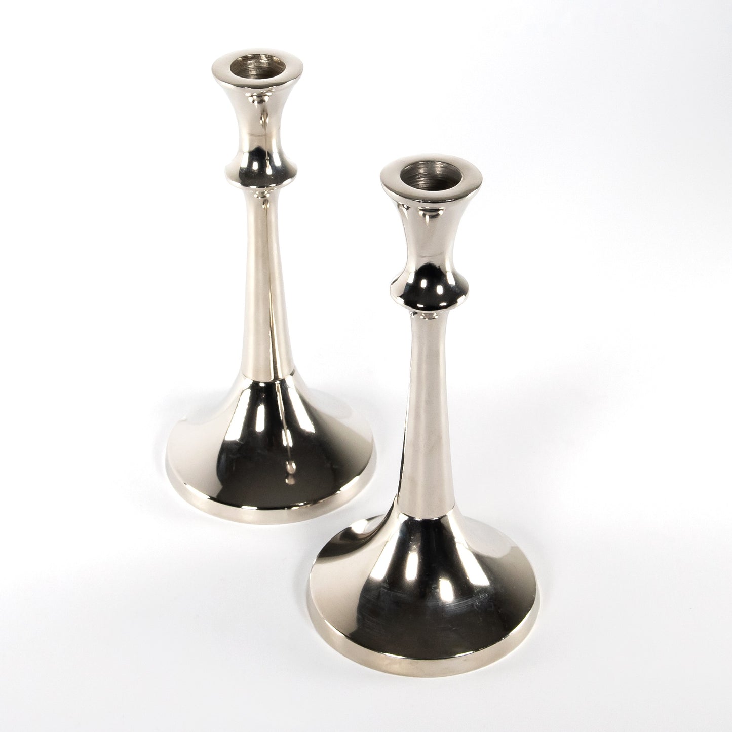 Set of 2 Silver Colour Tapered Candle Holders 20cm