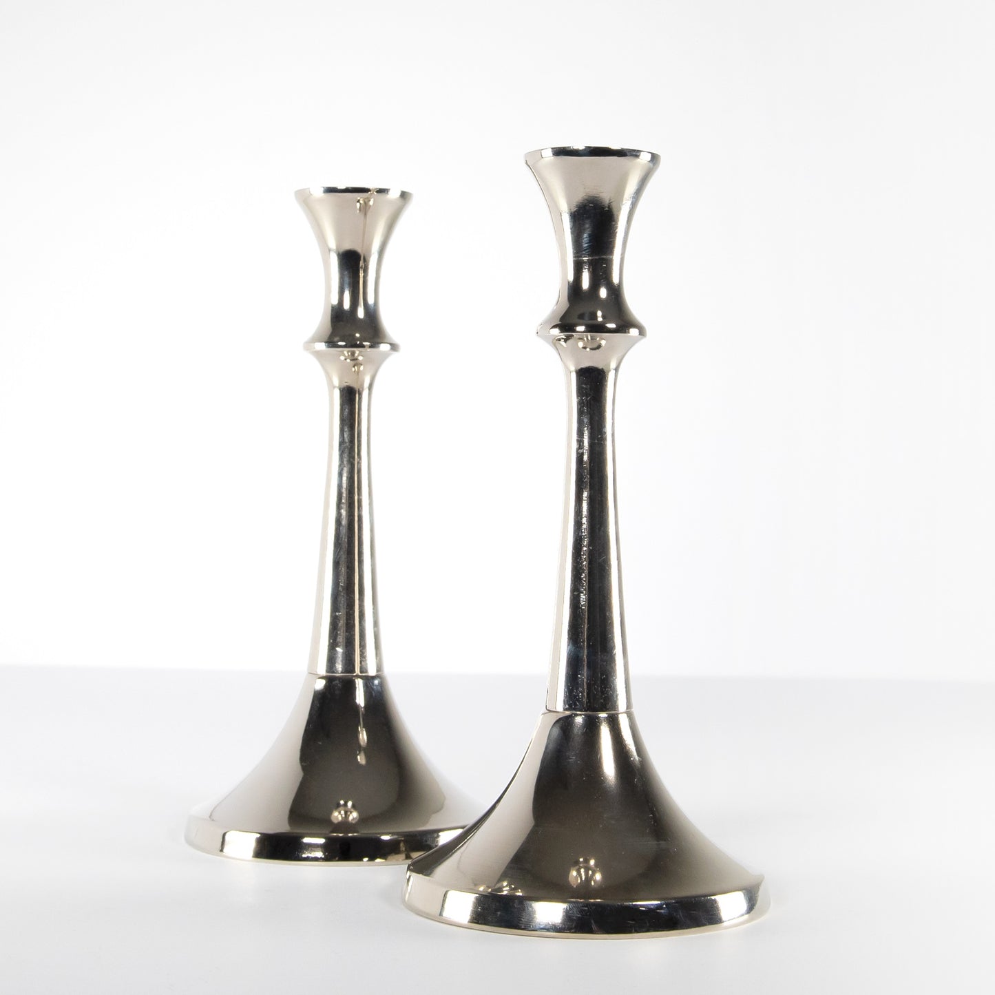 Set of 2 Silver Colour Tapered Candle Holders 20cm