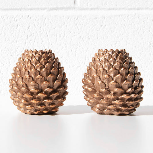 Set of 2 Copper Resin 10cm Pinecone Candlesticks