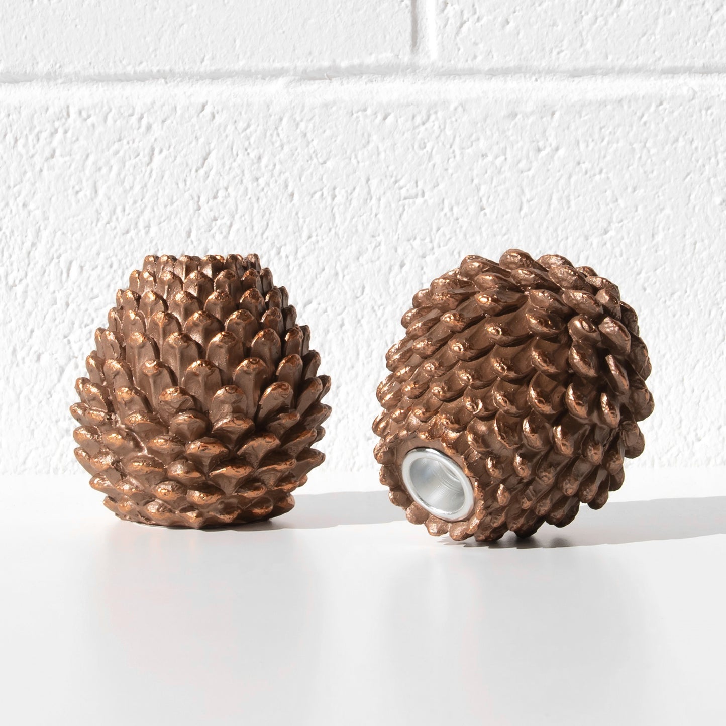 Set of 2 Copper Resin 10cm Pinecone Candlesticks