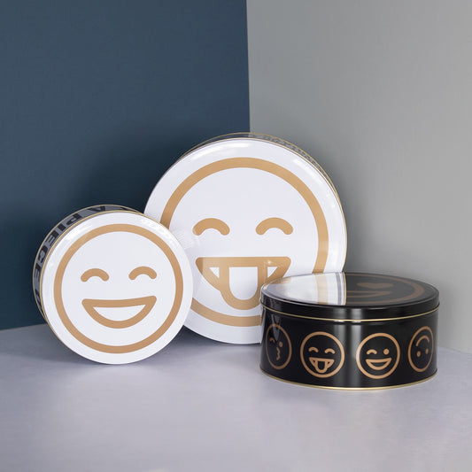 Set of 3 Round Emoji Cake Storage Tins