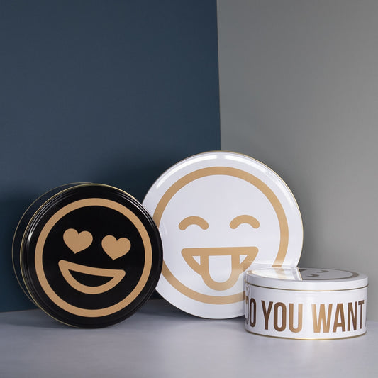 Set of 3 Round Emoji Cake Storage Tins