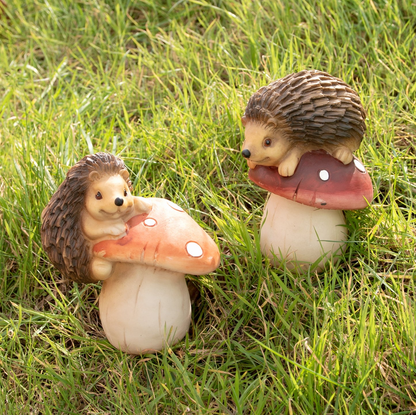 2 x Small Hedgehogs on Toadstools Garden Ornaments