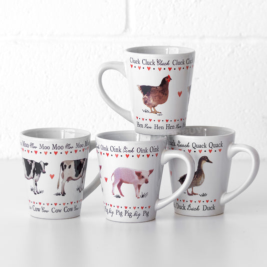 Set of 4 Farm Animal Mugs 11oz White Tea Coffee Cups