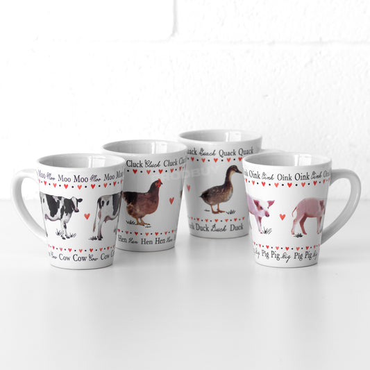 Set of 4 Farm Animal Mugs 11oz White Tea Coffee Cups