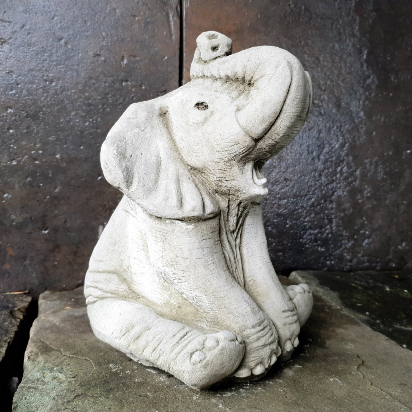 Sitting Trunk Up Cute Elephant Ornament Heavy Concrete Stoneware