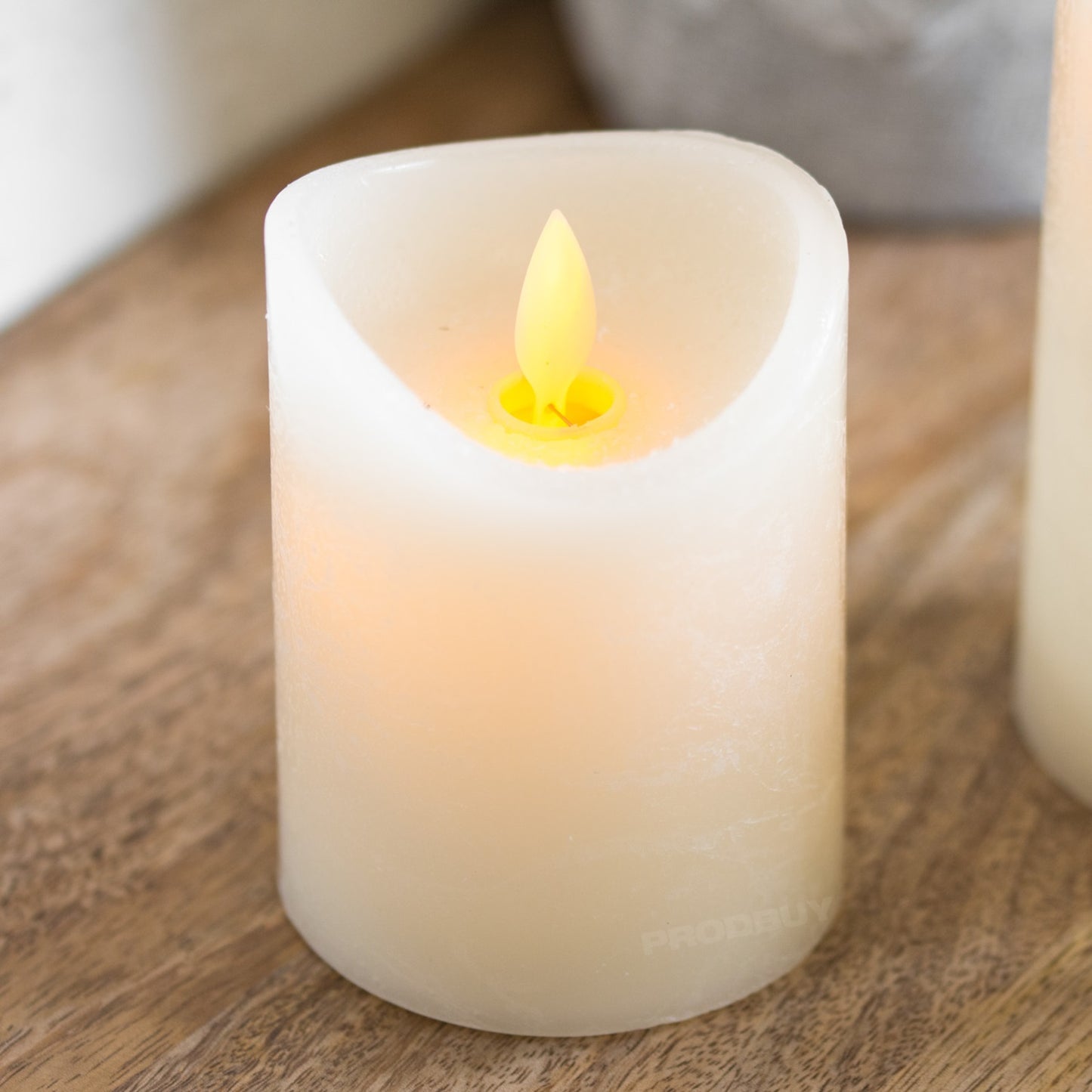 Set of 3 LED Ivory Battery Flicker Flame Pillar Candles