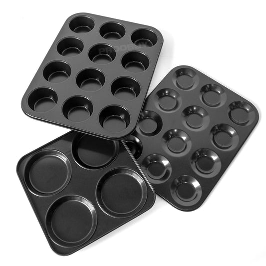 Set of 3 Muffin Bun Pudding Oven Baking Trays