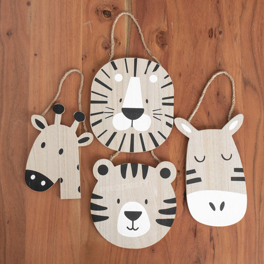 Set of 4 Animal Face Wooden Nursery Wall Plaques